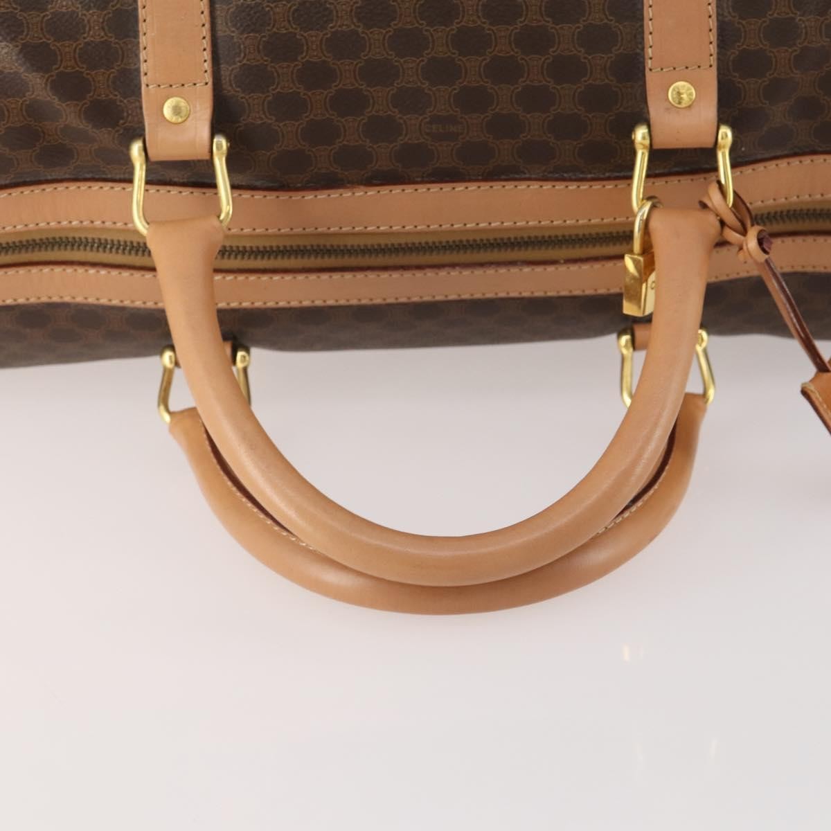 Celine Vintage Duffle Canvas And Leather Brown Canvas Travel Bag Bag (Pre-Owned)