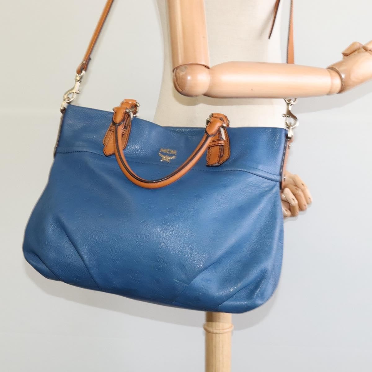 MCM Visetos Logogramme Leather Blue Leather Handbag (Pre-Owned)