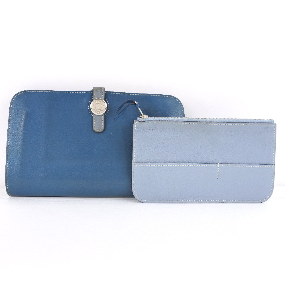 Hermes Dogon Duo Combined Leather Blue Calfskin Wallets Accessory (Pre-Owned)