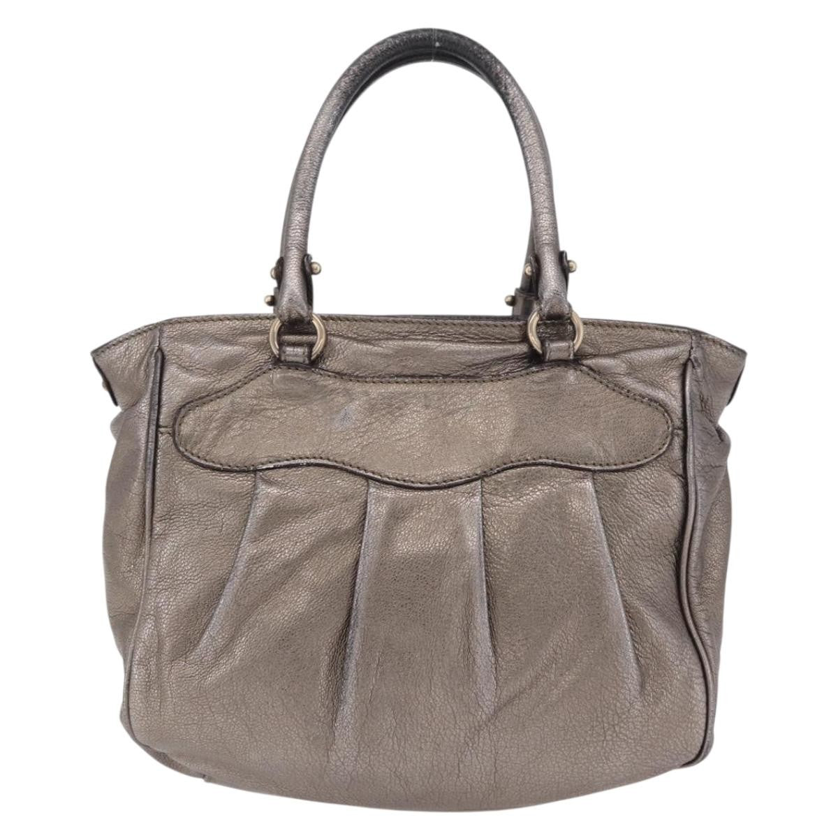 Salvatore Ferragamo Gancini Top Handle Leather Silver Leather Handbag (Pre-Owned)