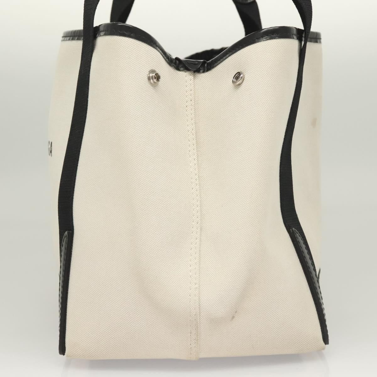 Balenciaga Navy Cabas Canvas With Leather White Canvas Tote Bag Bag (Pre-Owned)