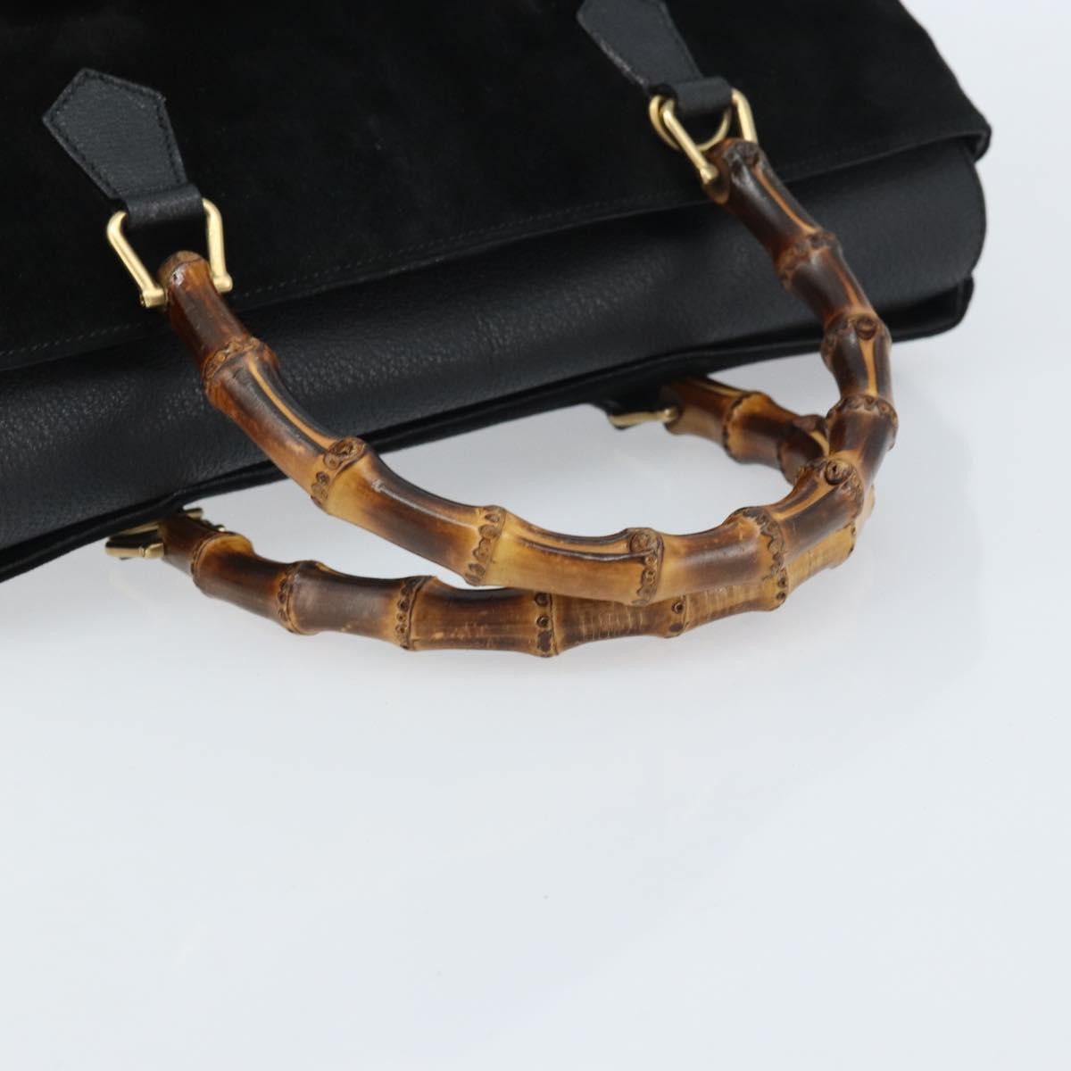 Gucci Bamboo Suede Black Suede Tote Bag Bag (Pre-Owned)