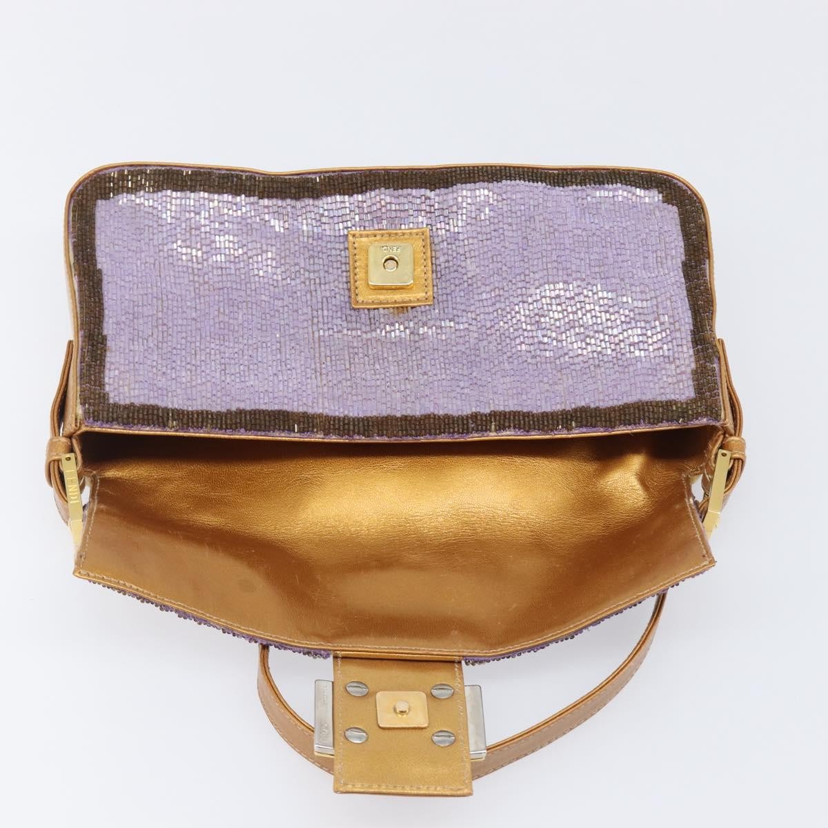 Fendi Baguette Paillettes Embellished Leather Purple Leather Handbag (Pre-Owned)