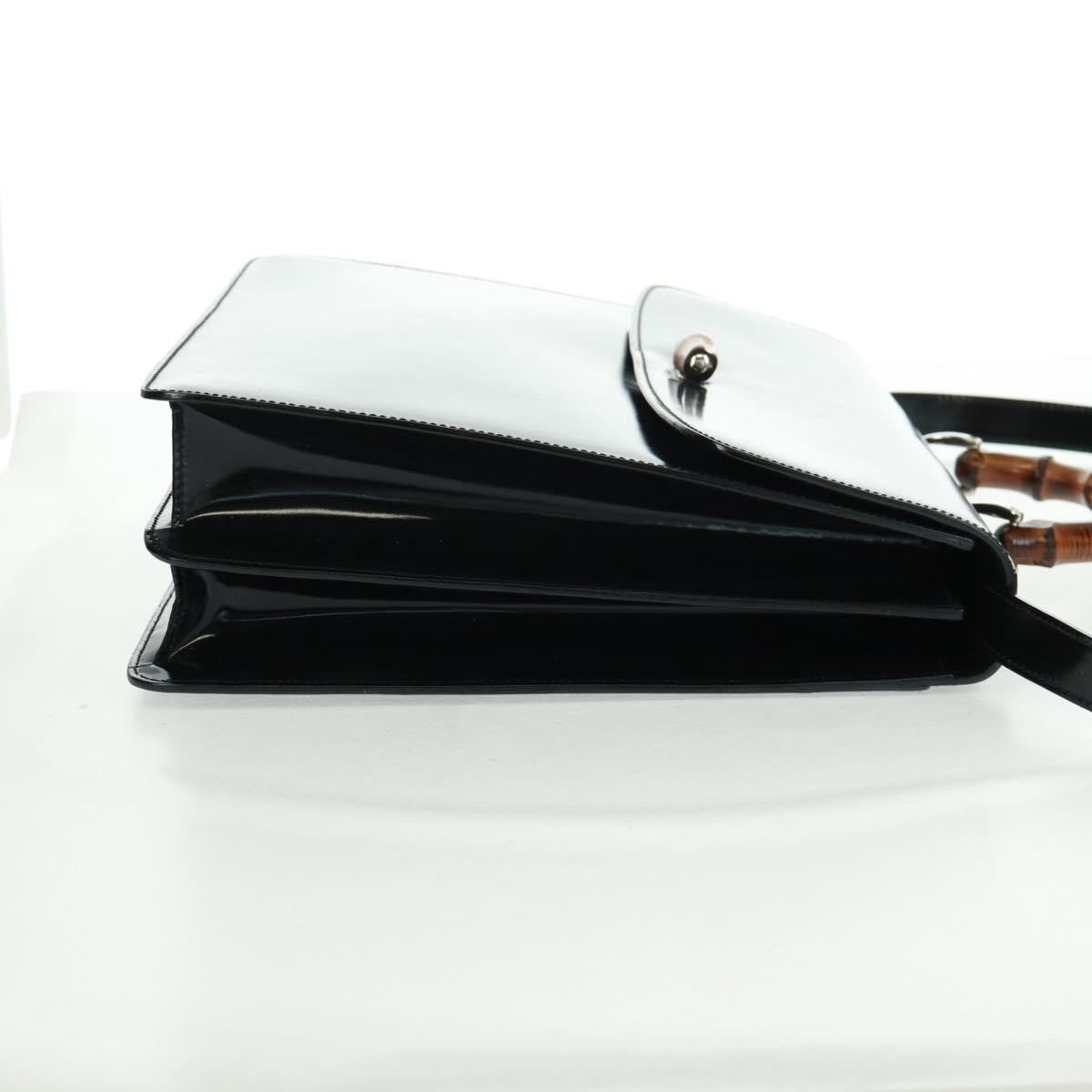 Gucci Vintage Bamboo Handle Patent Leather Black Patent_Leather Handbag (Pre-Owned)