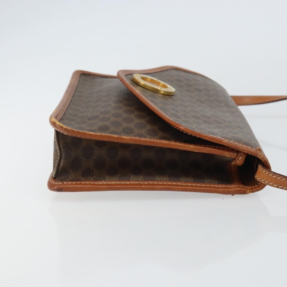 Celine Vintage Macadam Circle Logo Canvas And Leather Brown Canvas Shoulder Bag Bag (Pre-Owned)