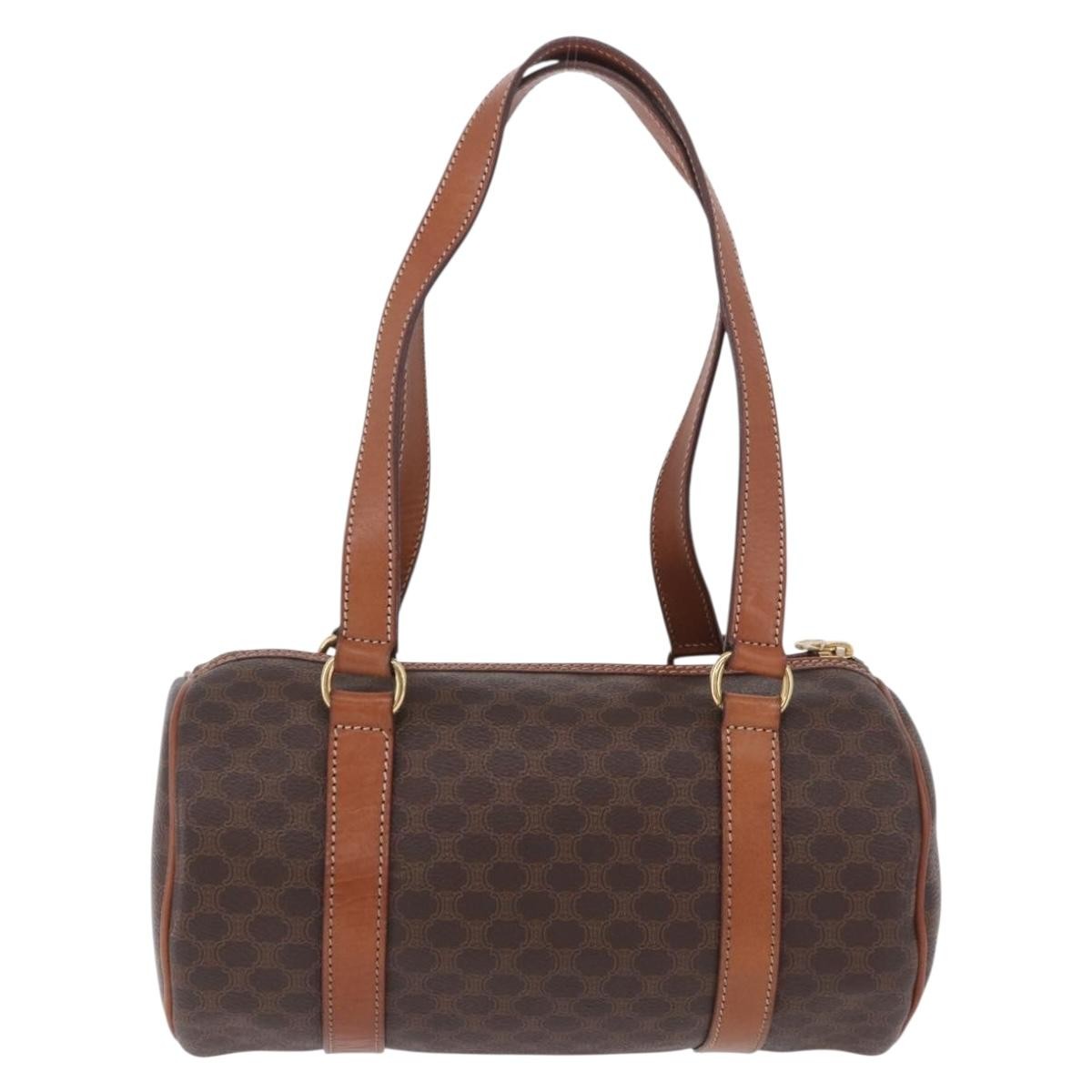 Celine Vintage Barrel Macadam Canvas & Leather Brown Pvc Handbag (Pre-Owned)