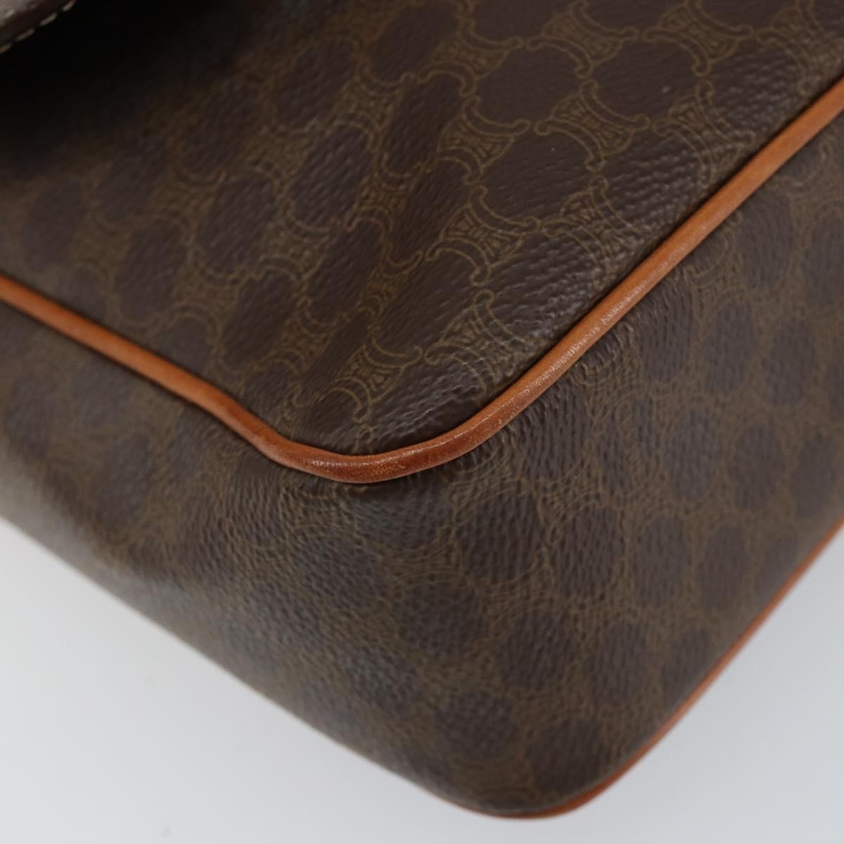 Celine Vintage Macadam Circle Logo Canvas And Leather Brown Canvas Shoulder Bag Bag (Pre-Owned)