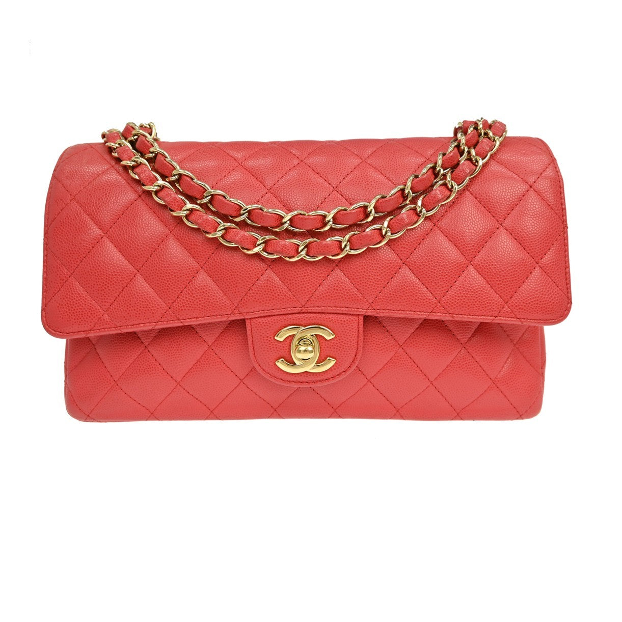 Chanel Timeless - Classic Double Flap Quilted Caviar Pink Leather Shoulder Bag Bag (Pre-Owned)
