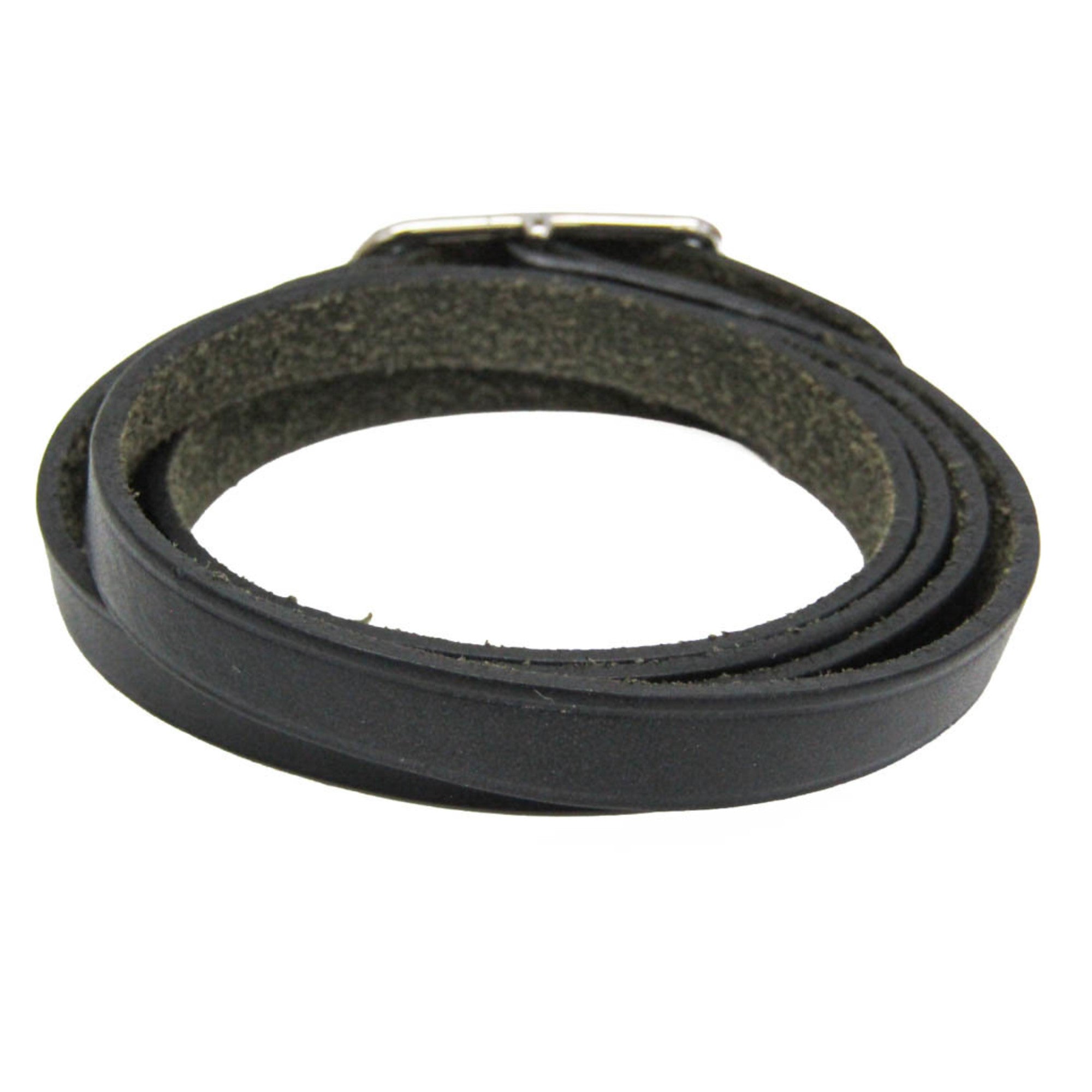Hermes Buckle Double Tour Leather Black Leather Bracelet Jewelry (Pre-Owned)