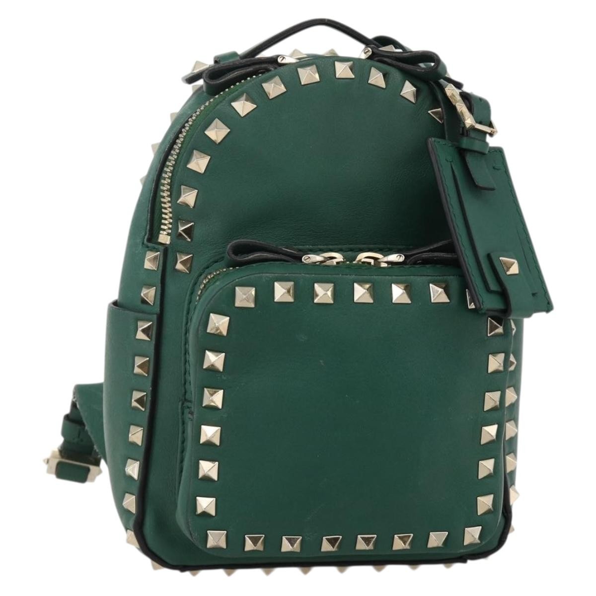 Valentino Garavani Rockstud Leather Green Leather Backpack Bag (Pre-Owned)