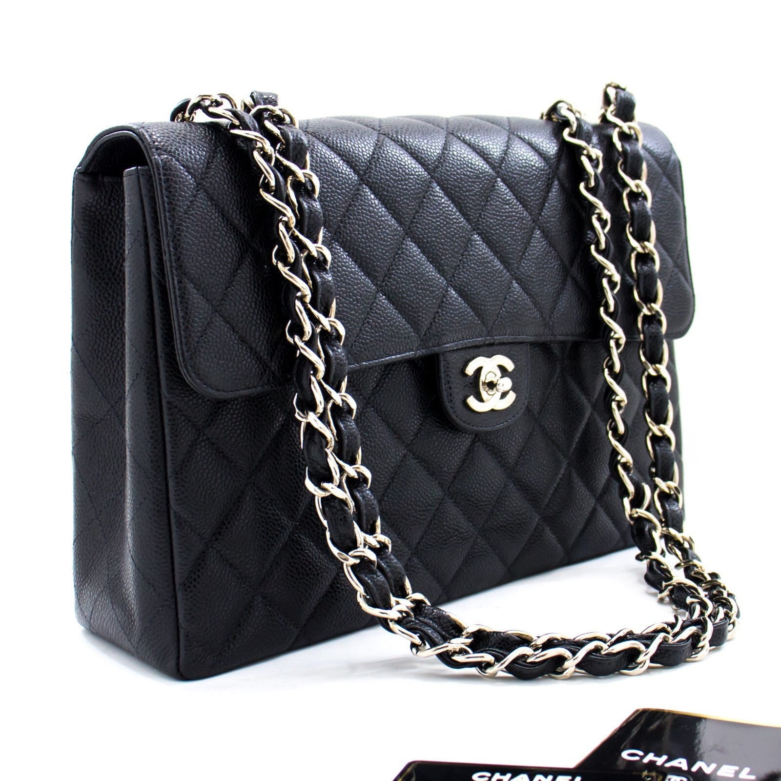 Chanel Vintage Classic Single Flap Quilted Caviar Black Calfskin Shoulder Bag Bag (Pre-Owned)