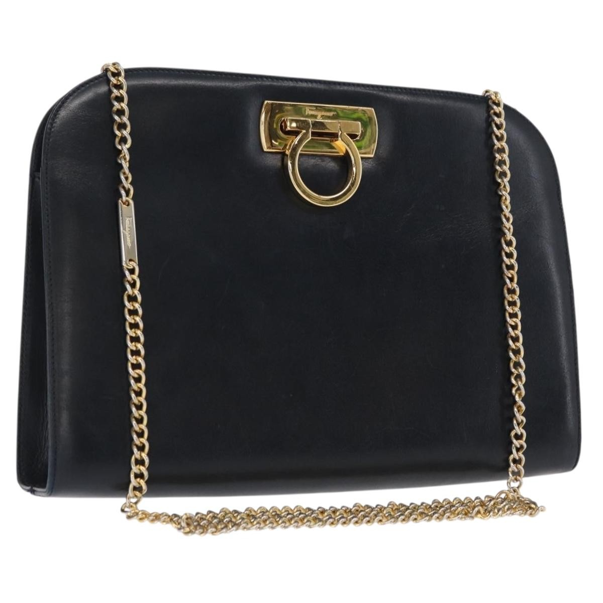 Salvatore Ferragamo Vintage Gancini Chain Leather Navy Leather Shoulder Bag Bag (Pre-Owned)