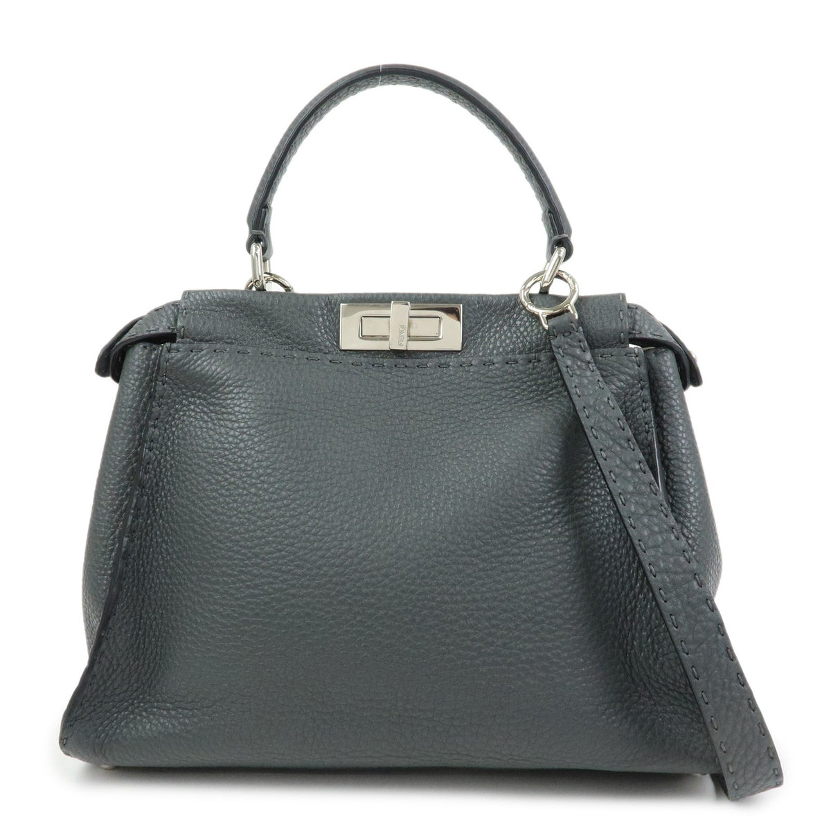 Fendi Selleria Peekaboo Leather Gray Leather Handbag (Pre-Owned)