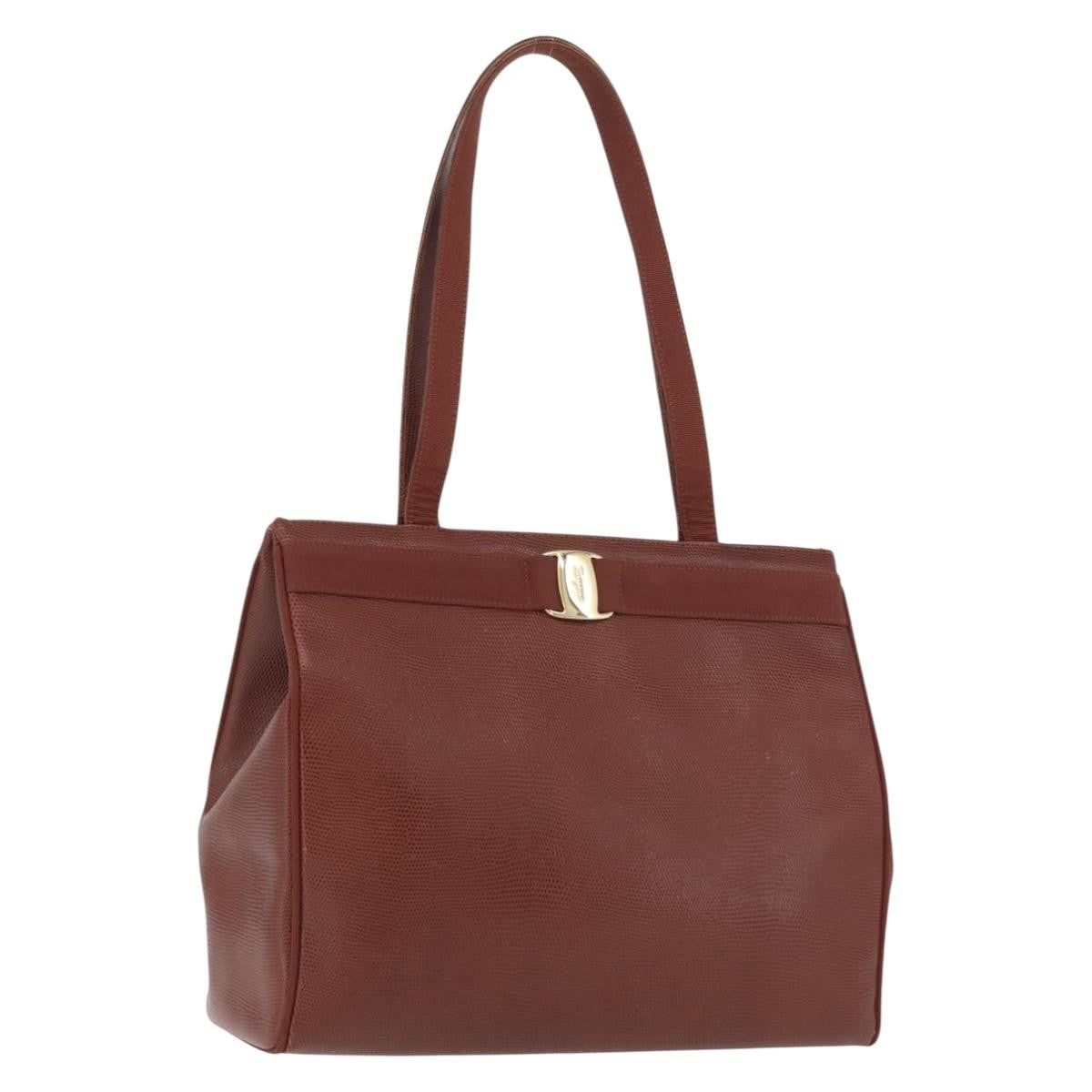 Salvatore Ferragamo Vala Tote Embossed Leather Brown Leather Tote Bag Bag (Pre-Owned)