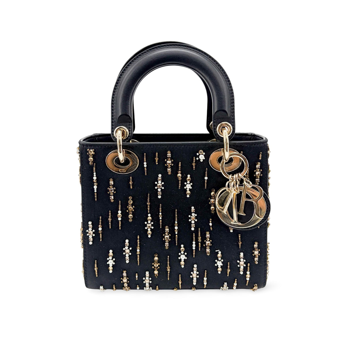 Christian Dior Lady Dior Black Satin And Bead Embroidery Black Other Handbag (Pre-Owned)