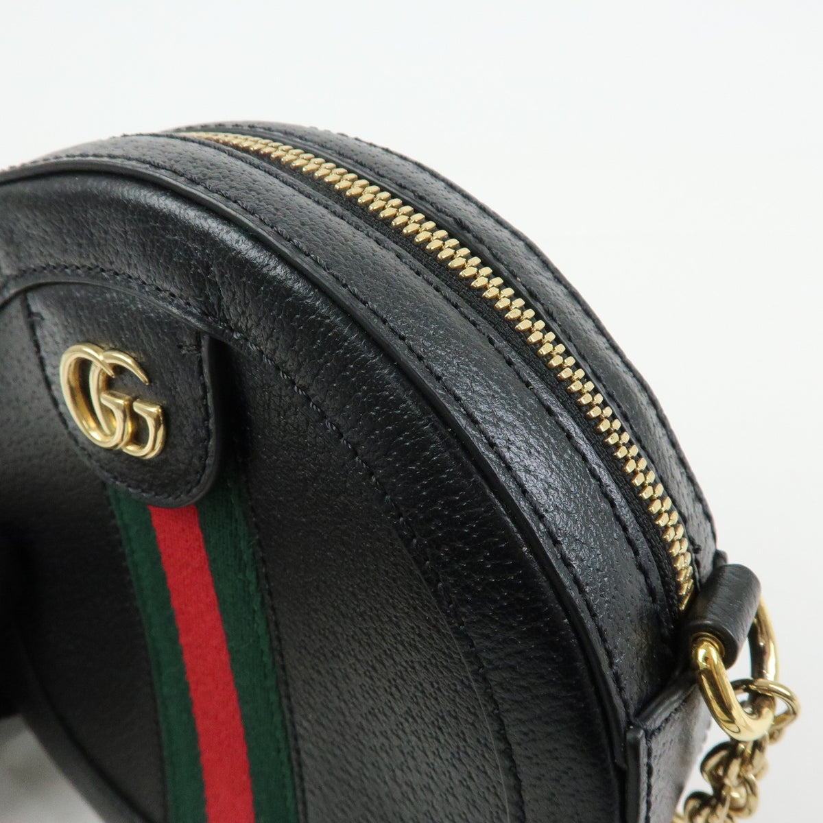 Gucci Ophidia Round Leather Black Leather Shoulder Bag Bag (Pre-Owned)