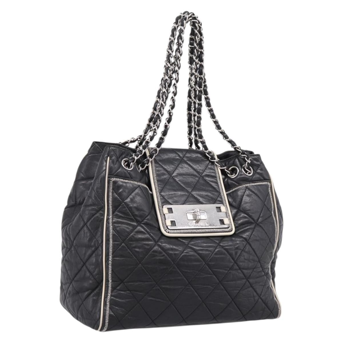 Chanel North South Mademoiselle Lock Quilted Leather Black Leather Tote Bag Bag (Pre-Owned)