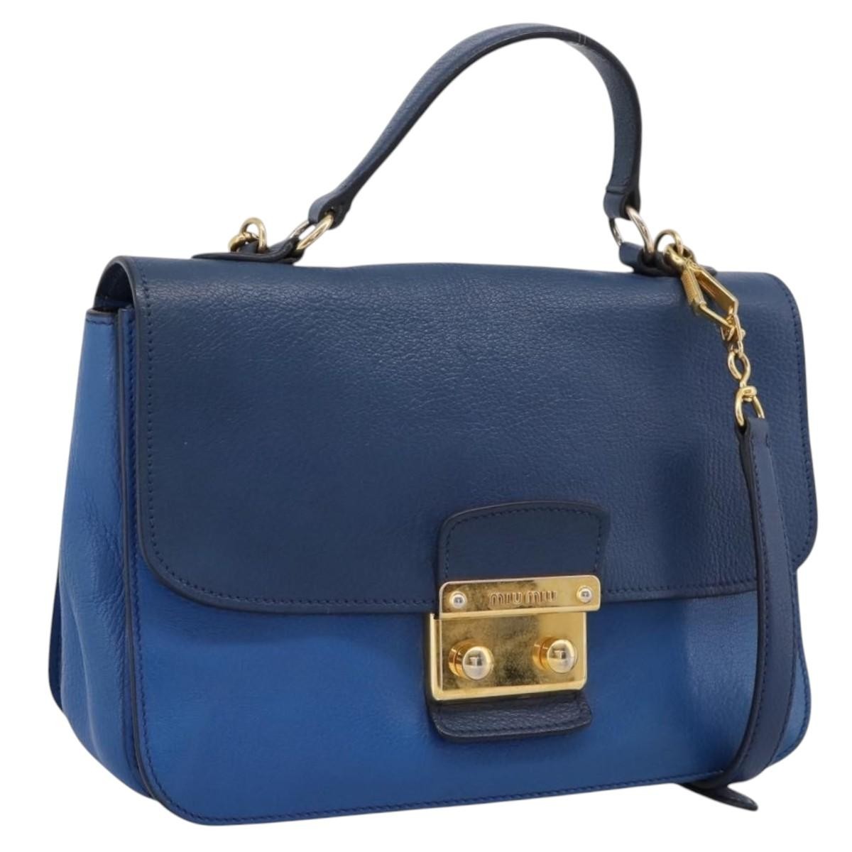 Miu Miu Madras Top Handle Leather Navy Leather Handbag (Pre-Owned)