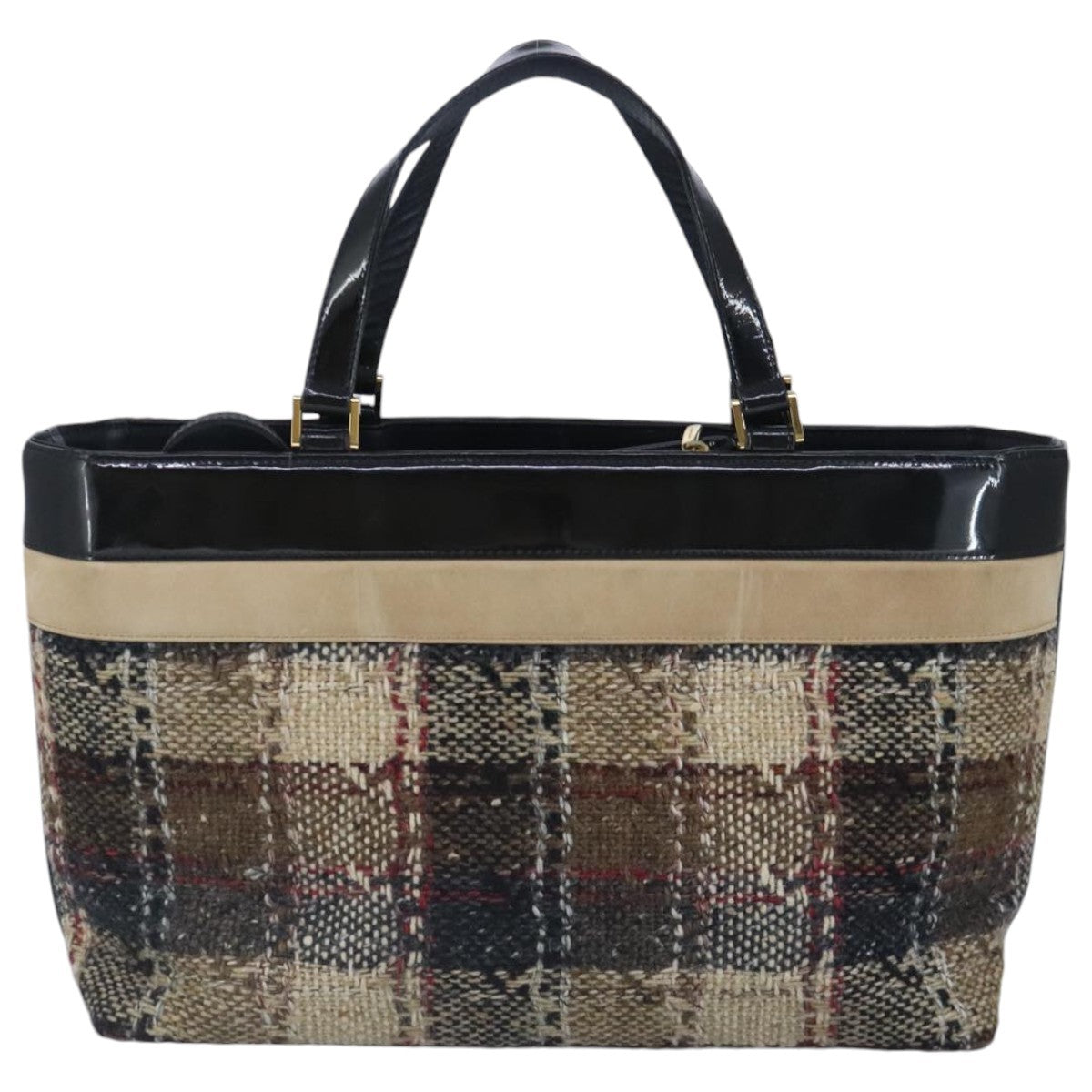 Burberry Nova Check Wool Beige Wool Handbag (Pre-Owned)