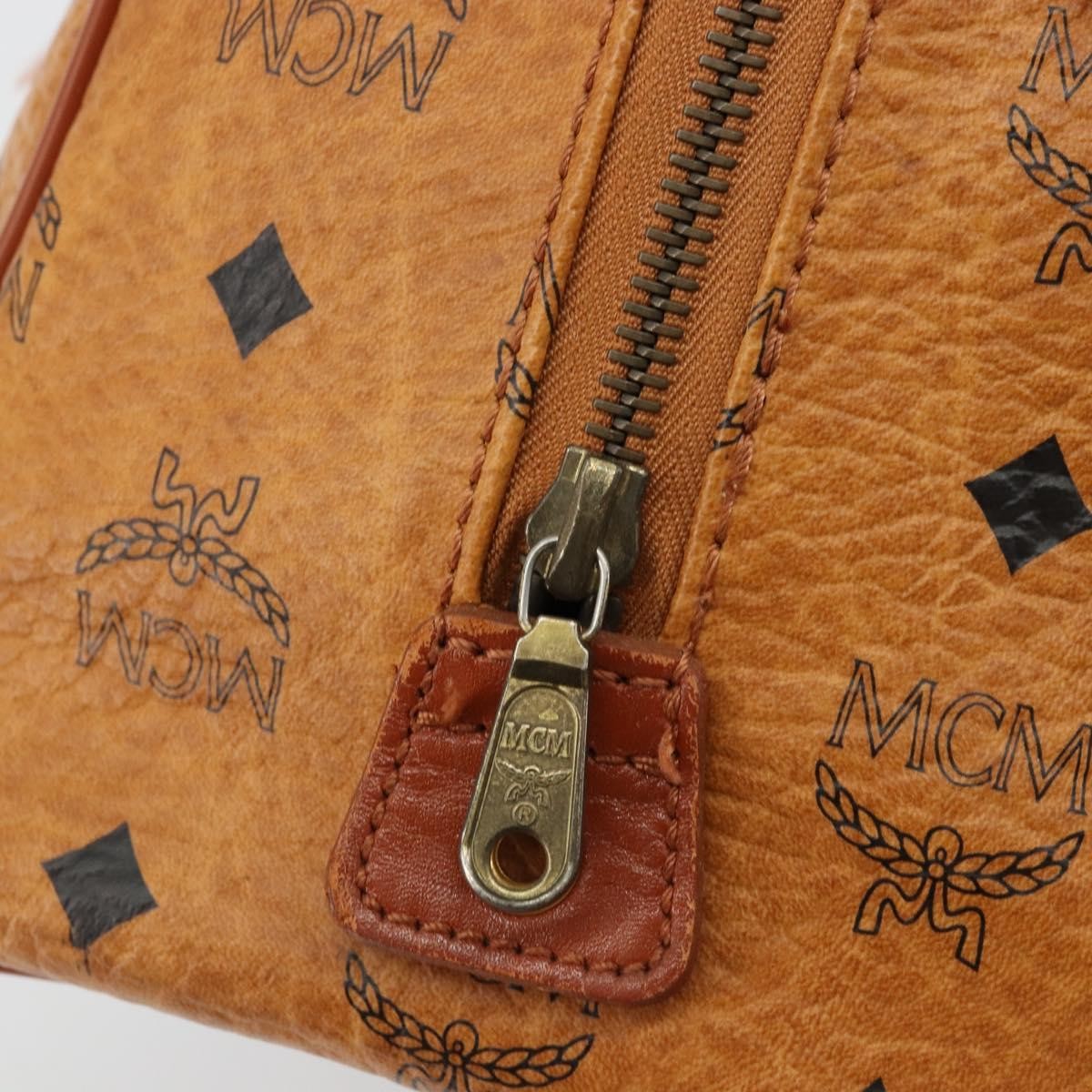 MCM Vicetos Logogram Boston Brown Leather Travel Bag Bag (Pre-Owned)