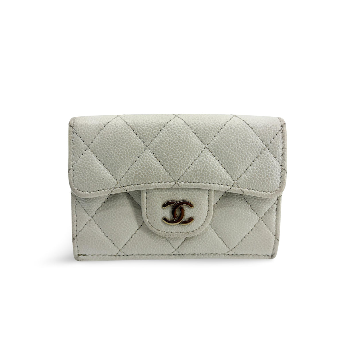 Chanel Classic Flap Card Holder Quilted Caviar White Calfskin Card Holders Accessory (Pre-Owned)