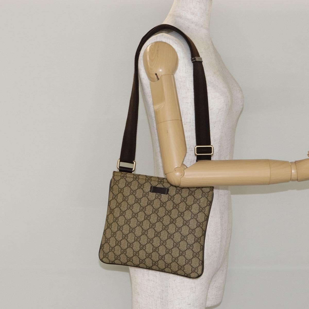 Gucci Flat Messenger Gg Canvas And Leather Beige Canvas Shoulder Bag Bag (Pre-Owned)