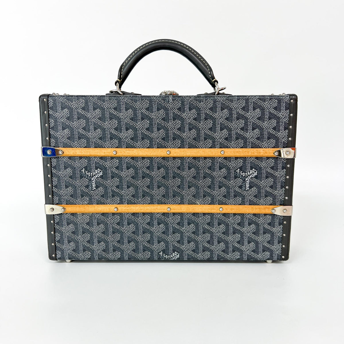 Goyard Grand Hotel Trunk Coated Canvas Black Canvas Handbag (Pre-Owned)