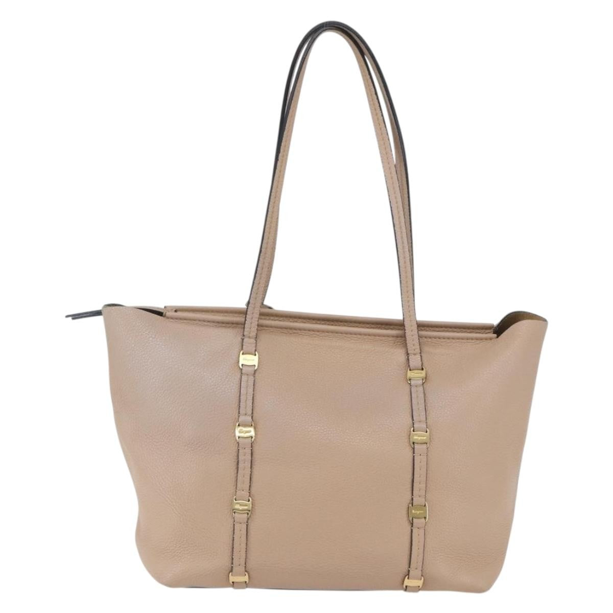 Salvatore Ferragamo Vala Tote Leather Beige Leather Tote Bag Bag (Pre-Owned)