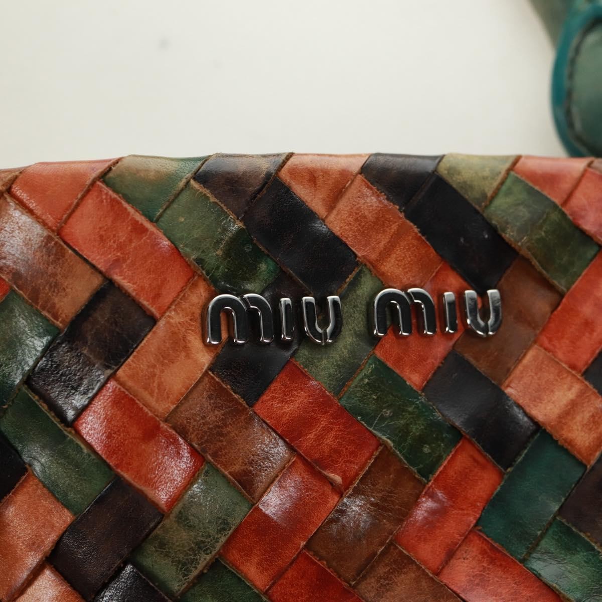 Miu Miu Chain Handle Pleated Leather Multicolour Leather Handbag (Pre-Owned)