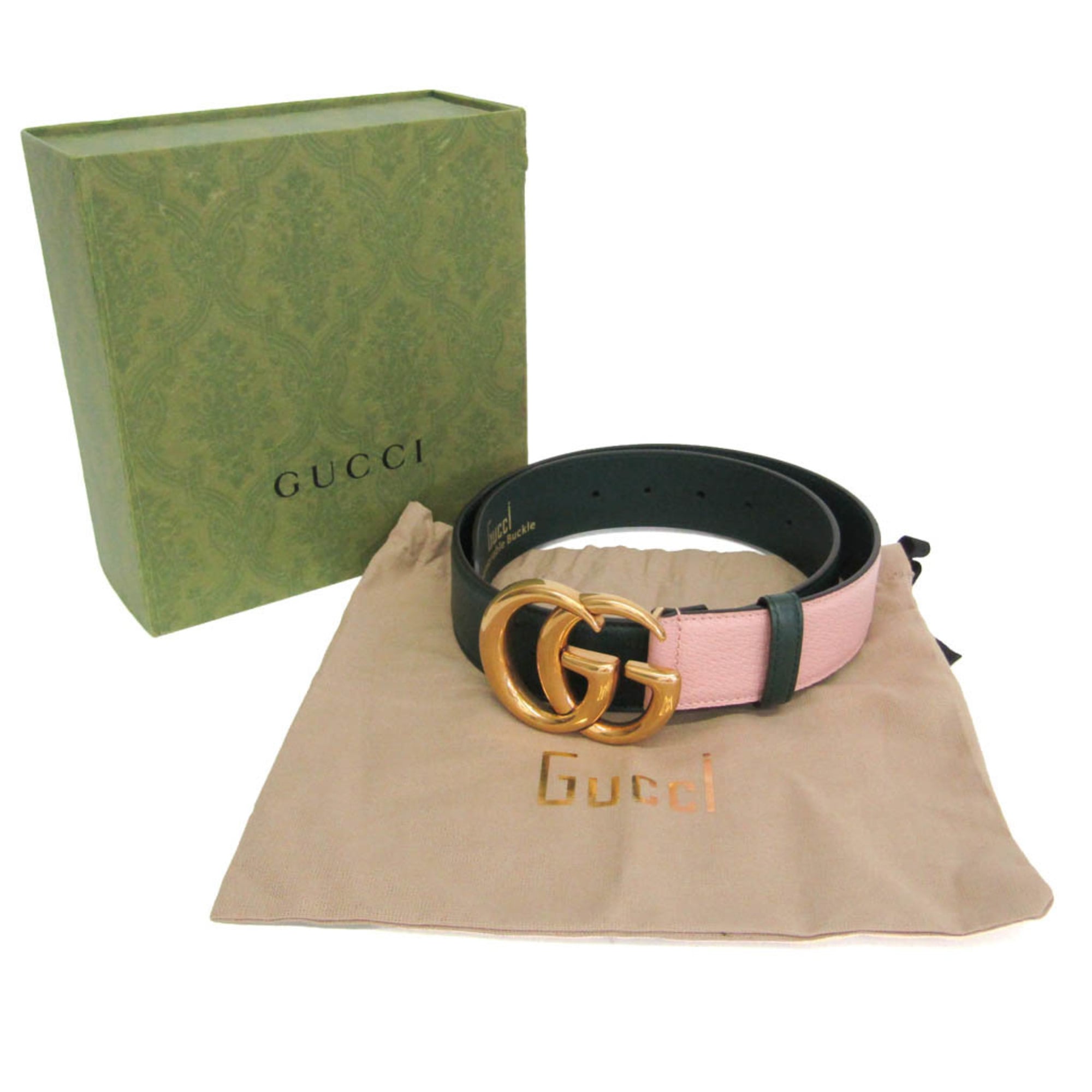 Gucci Gg Marmont Reversible Belt Leather Green Leather Belts Accessory (Pre-Owned)
