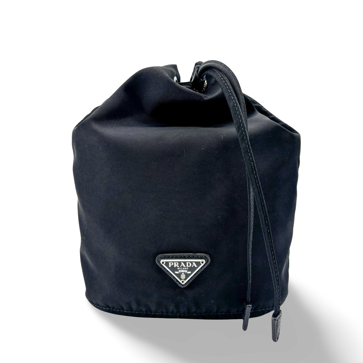 Prada Vela Drawstring Bucket Tessuto Black Nylon Clutche & Pouche Bag (Pre-Owned)