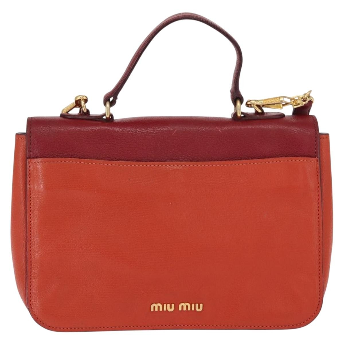 Miu Miu Madras Top Handle Leather Red Leather Handbag (Pre-Owned)