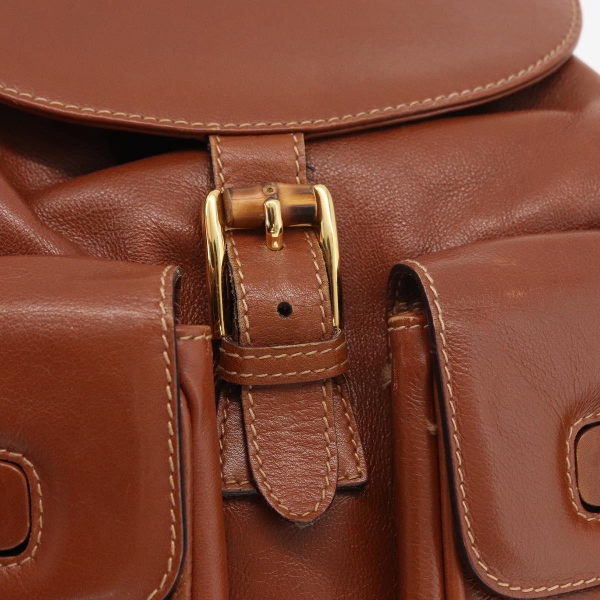 Gucci Vintage Bamboo Leather Brown Leather Backpack Bag (Pre-Owned)
