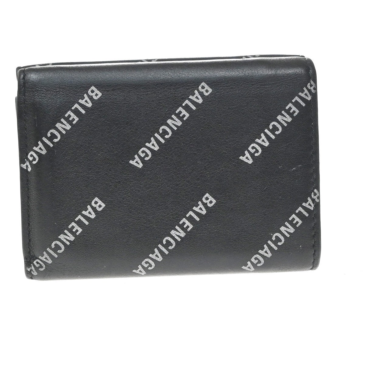 Balenciaga Logo Trifold Wallet Leather Black Leather Clutche & Pouche Bag (Pre-Owned)