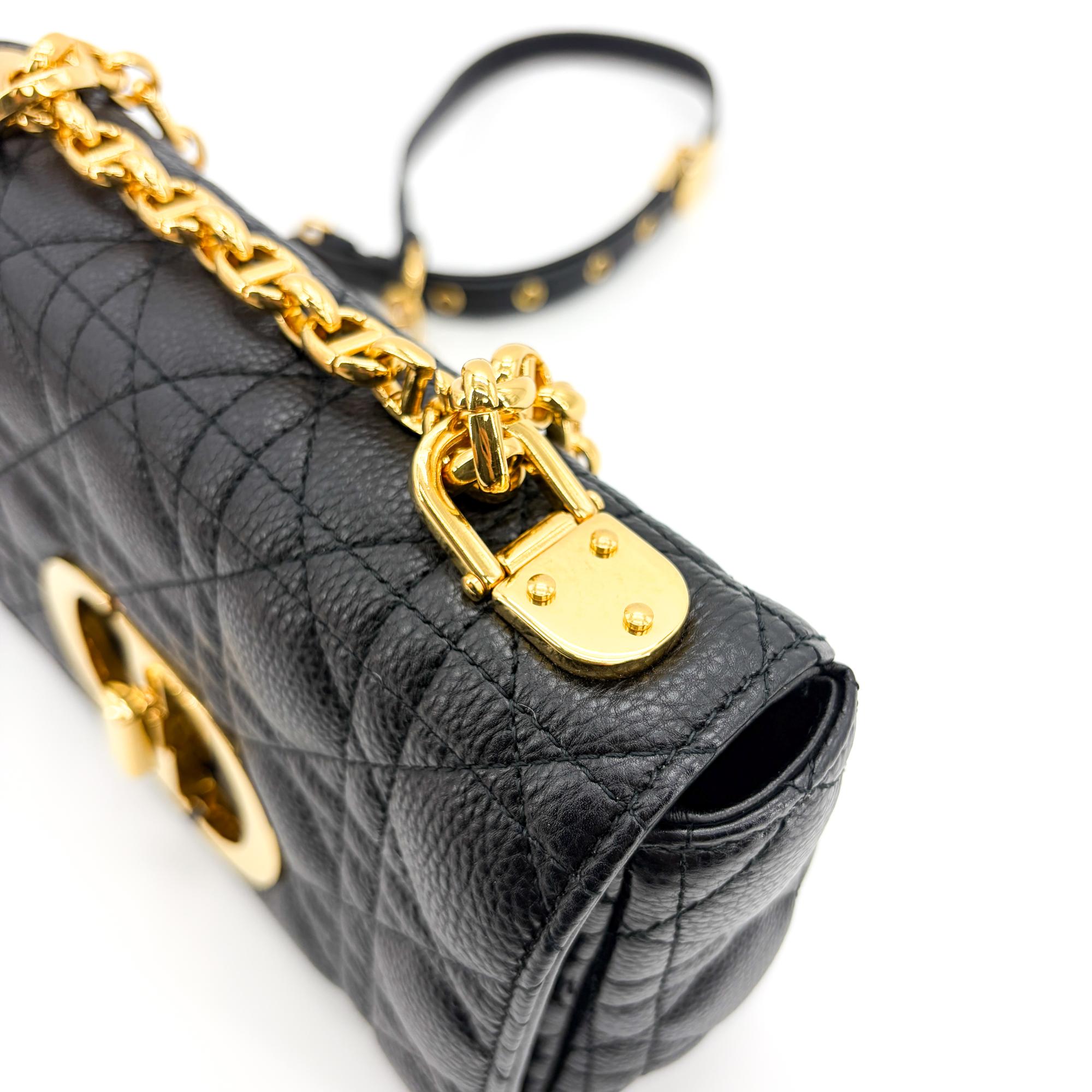 Christian Dior Caro Bag Cannage Quilt Calfskin Black Leather Handbag (Pre-Owned)