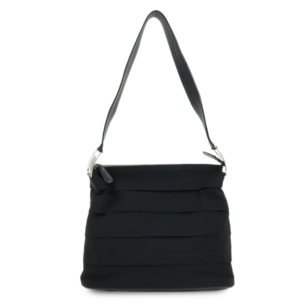Salvatore Ferragamo Vara Leather Black Canvas Tote Bag Bag (Pre-Owned)