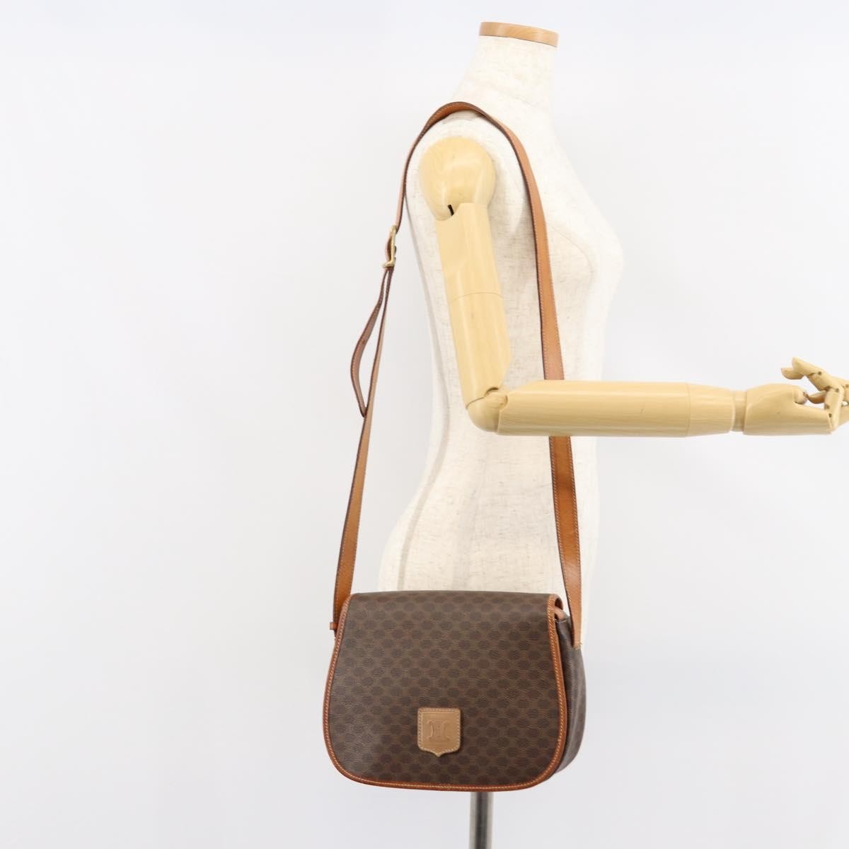 Celine Macadam Shoulder Pvc Leather Brown Canvas Shoulder Bag Bag (Pre-Owned)