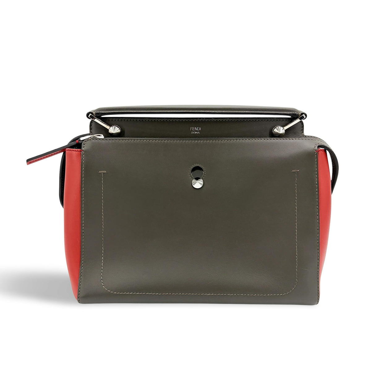 Fendi Dotcom Convertible Satchel Leather Gray Leather Handbag (Pre-Owned)