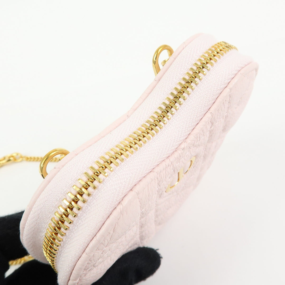 Christian Dior Dioramour Caro Heart Pouch With Chain Cannage Quilt Calfskin Pink Leather Clutche & Pouche Bag (Pre-Owned)