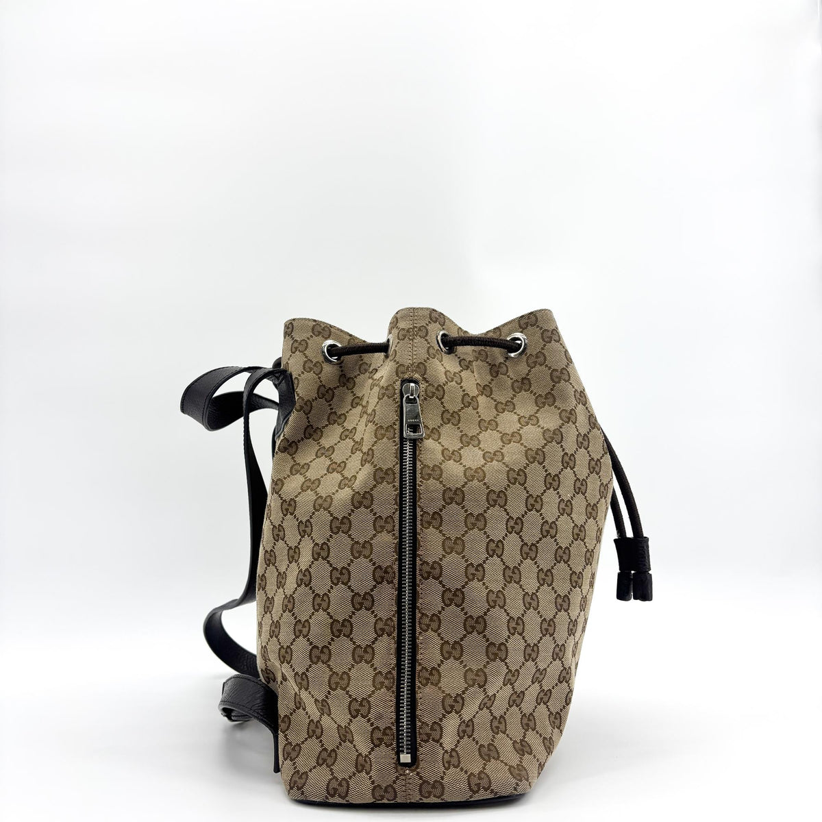 Gucci Drawstring Gg Canvas Black Canvas Backpack Bag (Pre-Owned)