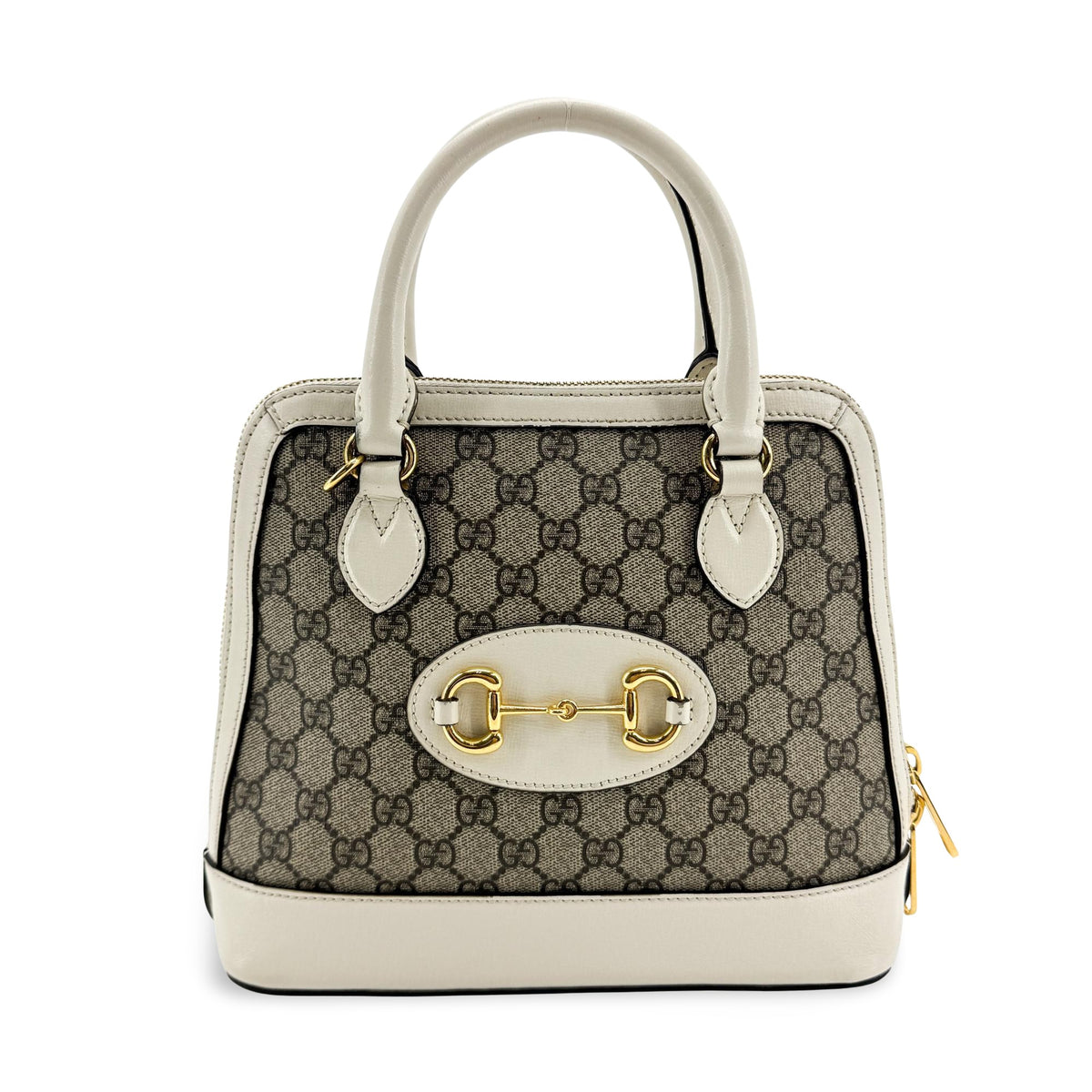 Gucci Horsebit 1955 Top Handle Gg Canvas With Leather White Canvas Handbag (Pre-Owned)