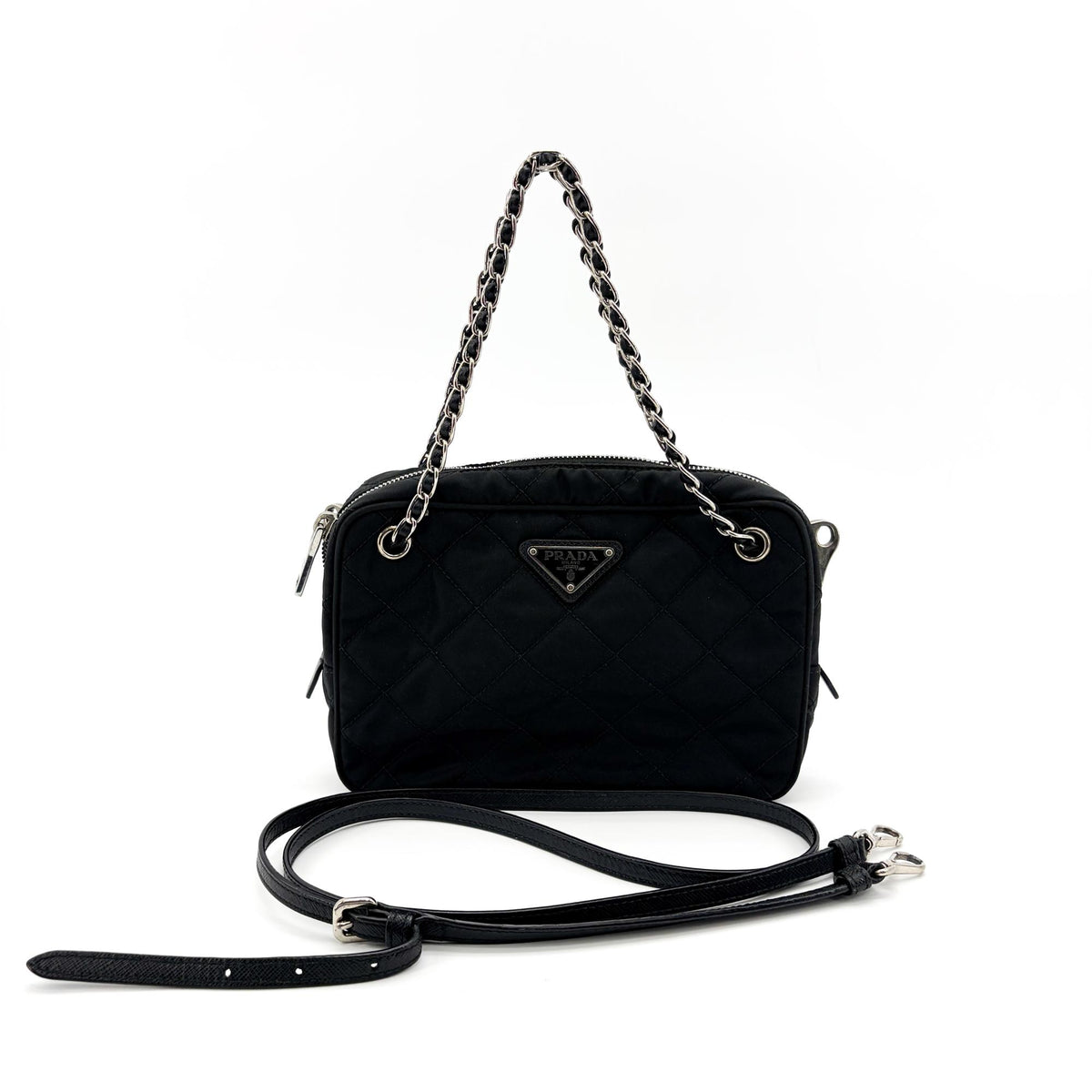 Prada Convertible Quilted Tessuto Black Nylon Shoulder Bag Bag (Pre-Owned)