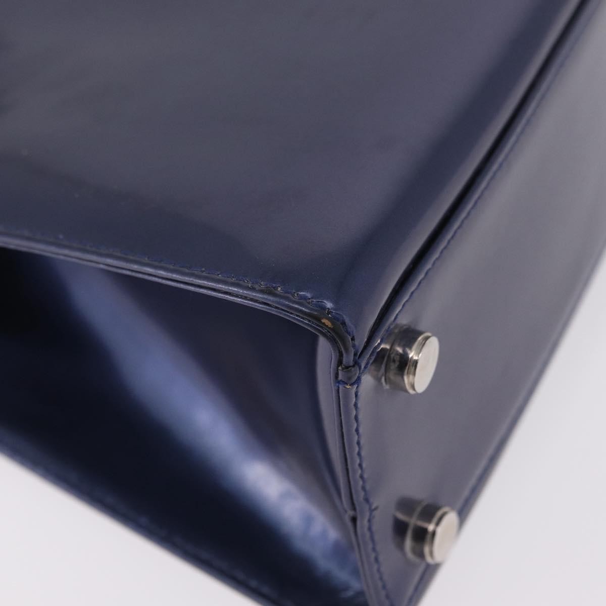 Salvatore Ferragamo Gancini Envelope Top Handle Leather Navy Patent_Leather Handbag (Pre-Owned)