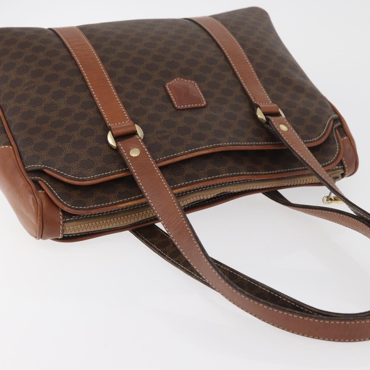 Celine Vintage Macadam Canvas And Leather Brown Canvas Handbag (Pre-Owned)