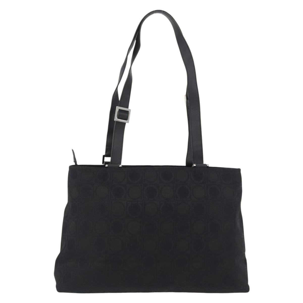 Salvatore Ferragamo Gancini Tote Gancini Canvas Black Canvas Tote Bag Bag (Pre-Owned)