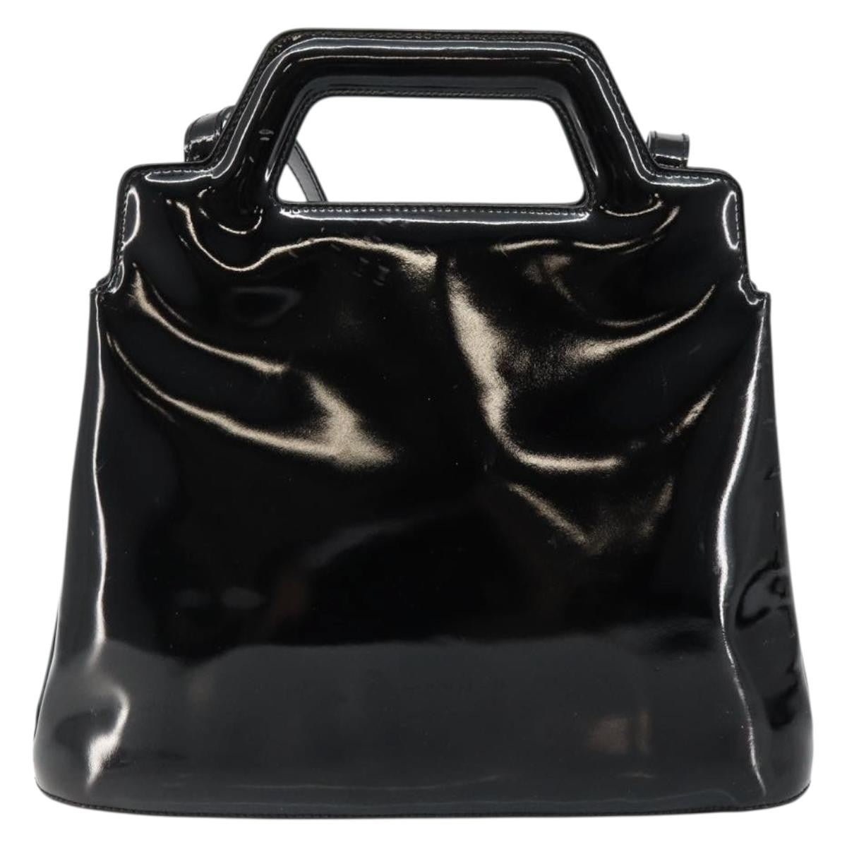 Salvatore Ferragamo Wanda Patent Leather Black Patent_Leather Handbag (Pre-Owned)