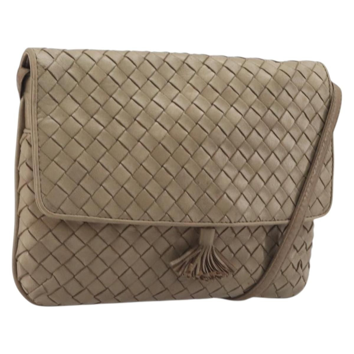Bottega Veneta Tassel Flap Intrecciato Nappa Beige Leather Crossbody Bag Bag (Pre-Owned)
