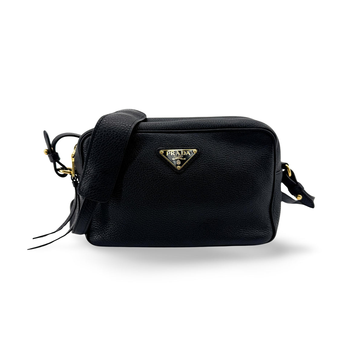 Prada Camera Vitello Phenix Black Leather Handbag (Pre-Owned)