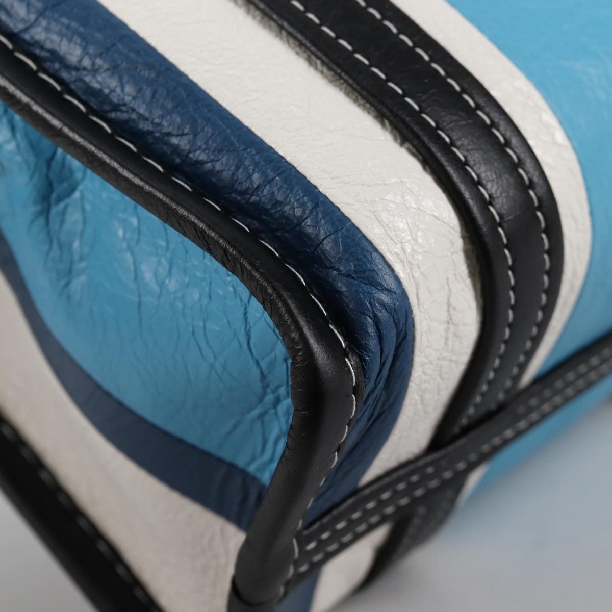 Balenciaga Bazar Convertible Tote Striped Leather Blue Leather Tote Bag Bag (Pre-Owned)
