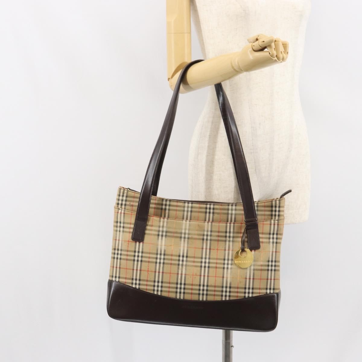 Burberry Nova Check Tote Canvas And Leather Beige Canvas Tote Bag Bag (Pre-Owned)